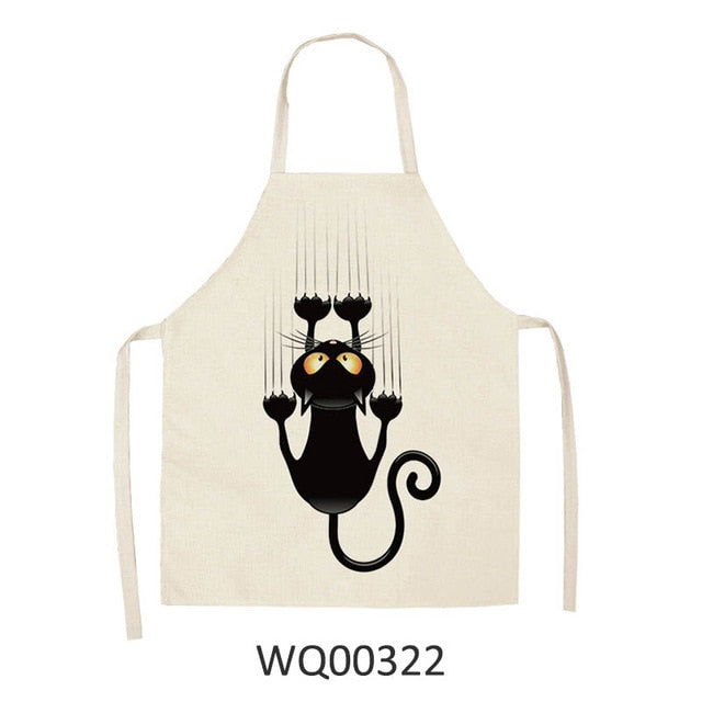 Cute Cartoon Cat Print Kitchen Apron Waterproof Cotton Linen Home Tools