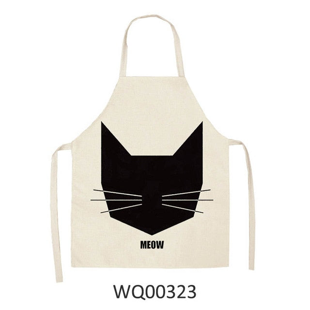 Cute Cartoon Cat Print Kitchen Apron Waterproof Cotton Linen Home Tools