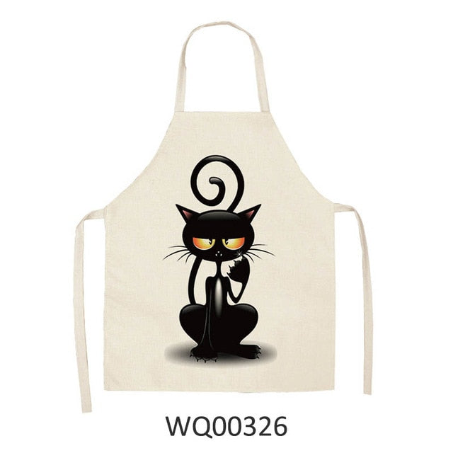 Cute Cartoon Cat Print Kitchen Apron Waterproof Cotton Linen Home Tools