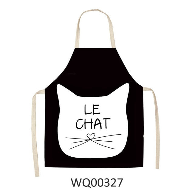 Cute Cartoon Cat Print Kitchen Apron Waterproof Cotton Linen Home Tools