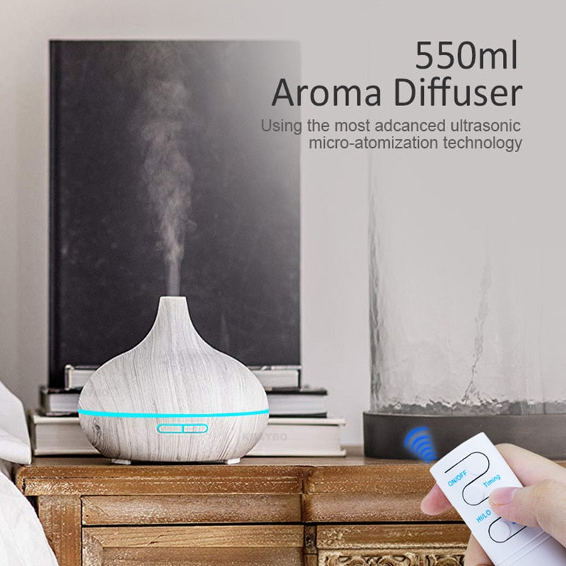 Difusor de aceite esencial de 550ml, humidificador de aire aromático a control remoto, máquina de niebla ultrasónica eléctrica de aromaterapia para casa
