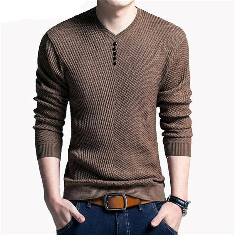 Sweater Men Casual V-Neck Pullover Men Slim Fit Long Sleeve Shirt Mens Sweaters Knitted Cashmere - GigaWorldStore