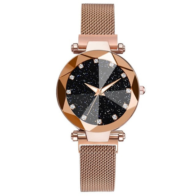 Reloj con cielo estrellado magnético para mujer, de cuarzo con imitacion de diamantes
