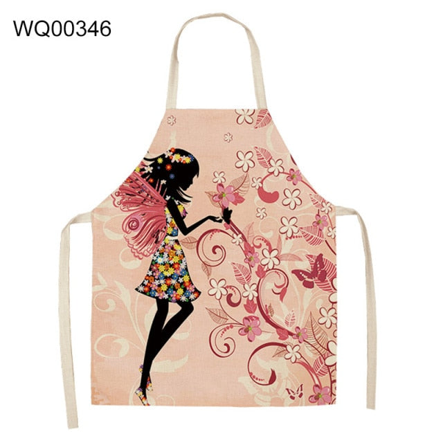 Cute Cartoon Cat Print Kitchen Apron Waterproof Cotton Linen Home Tools