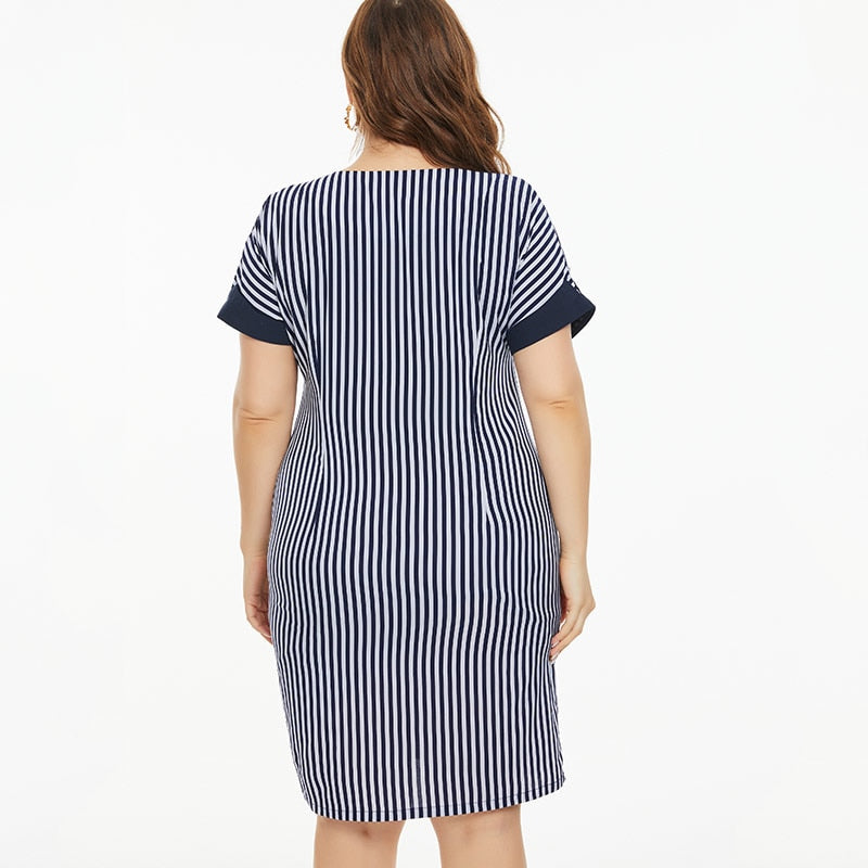 Summer Plus Size Women Clothing stripe dress fashion Ladies Vintage elegant dress