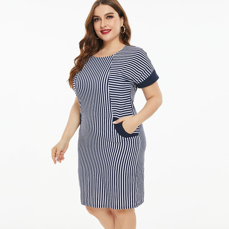 Summer Plus Size Women Clothing stripe dress fashion Ladies Vintage elegant dress