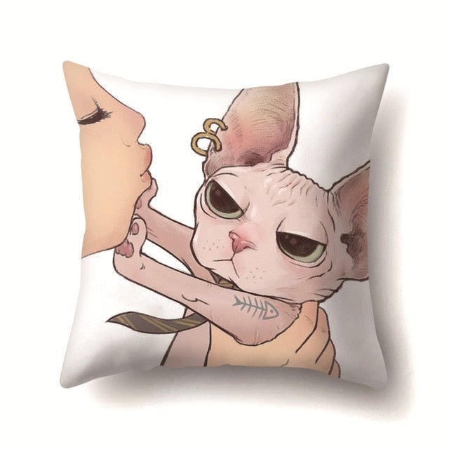 Lindo funda de cojín Animal de dibujos animados gato poliéster tiro funda de almohada decoración fundas de almohada