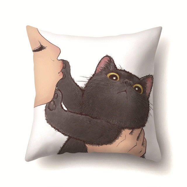 Cute Cat Cushion Cover Cartoon Animal Cat Polyester Throw Pillow Case Cover Decor Pillowcases