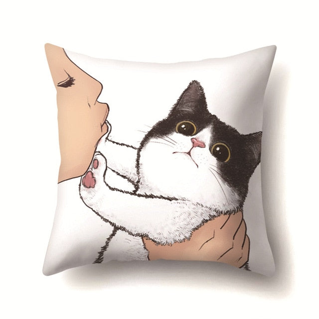 Cute Cat Cushion Cover Cartoon Animal Cat Polyester Throw Pillow Case Cover Decor Pillowcases