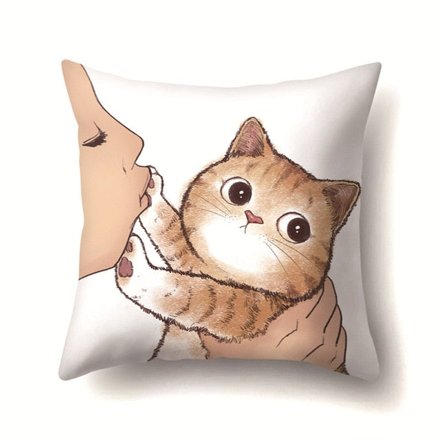 Cute Cat Cushion Cover Cartoon Animal Cat Polyester Throw Pillow Case Cover Decor Pillowcases