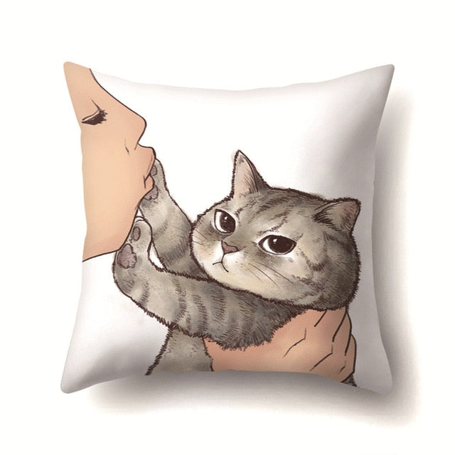 Cute Cat Cushion Cover Cartoon Animal Cat Polyester Throw Pillow Case Cover Decor Pillowcases