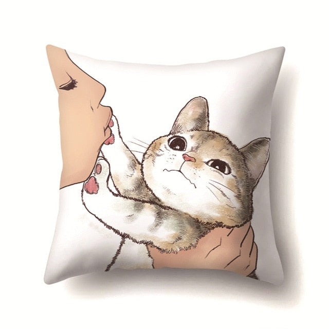 Cute Cat Cushion Cover Cartoon Animal Cat Polyester Throw Pillow Case Cover Decor Pillowcases