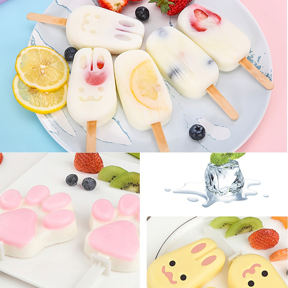 Cute Ice Cream Mold Silicone Popsicle Mold Reusable BPA-Free Ice Pop Mold