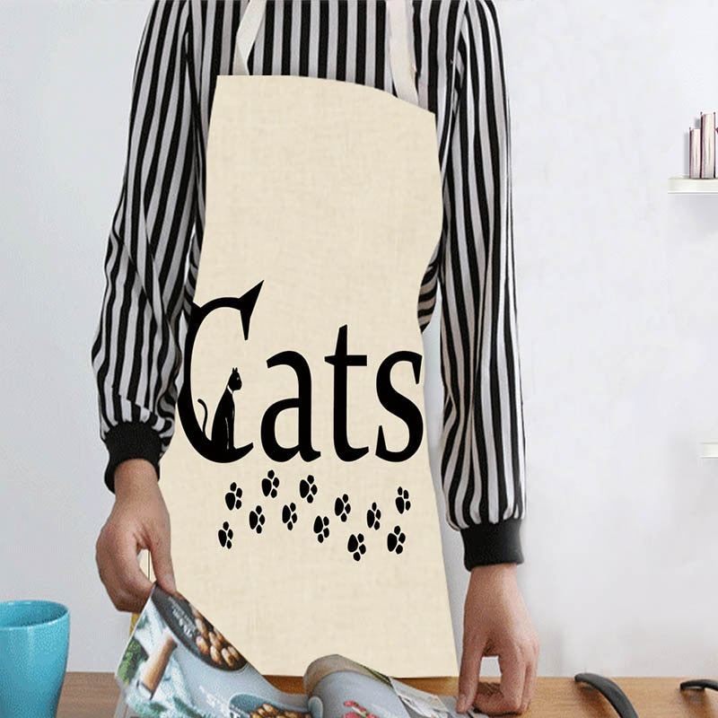 Cute Cartoon Cat Print Kitchen Apron Waterproof Cotton Linen Home Tools