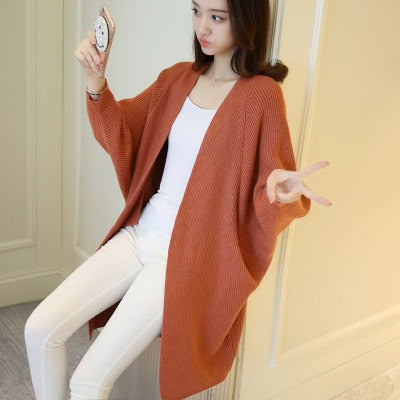 Long Cardigan Women Sweater Autumn Winter Bat Sleeve Knitted Plus Size Jacket