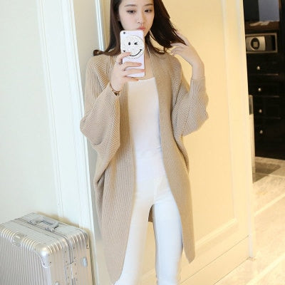 Long Cardigan Women Sweater Autumn Winter Bat Sleeve Knitted Plus Size Jacket