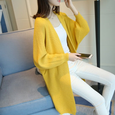 Long Cardigan Women Sweater Autumn Winter Bat Sleeve Knitted Plus Size Jacket