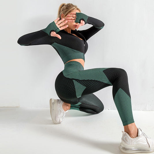 Conjuntos de yoga sin costuras Deporte femenino Trajes de gimnasia Ropa para correr Deporte de fitness
