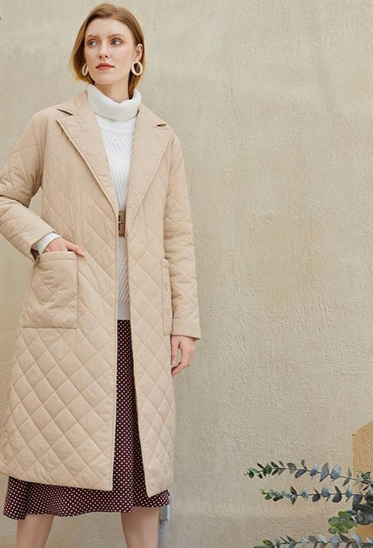 Long straight winter coat rhombus pattern Casual women parkas stylish outerwear