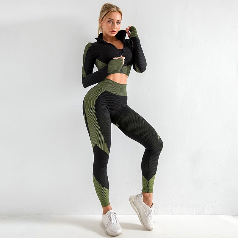 Conjuntos de yoga sin costuras Deporte femenino Trajes de gimnasia Ropa para correr Deporte de fitness