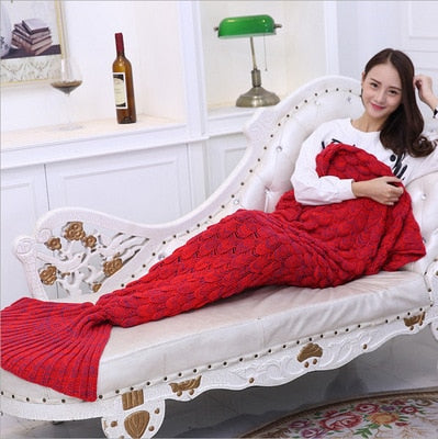Soft Knitted Mermaid Tail Blanket Crochet Handmade Sleeping Bag