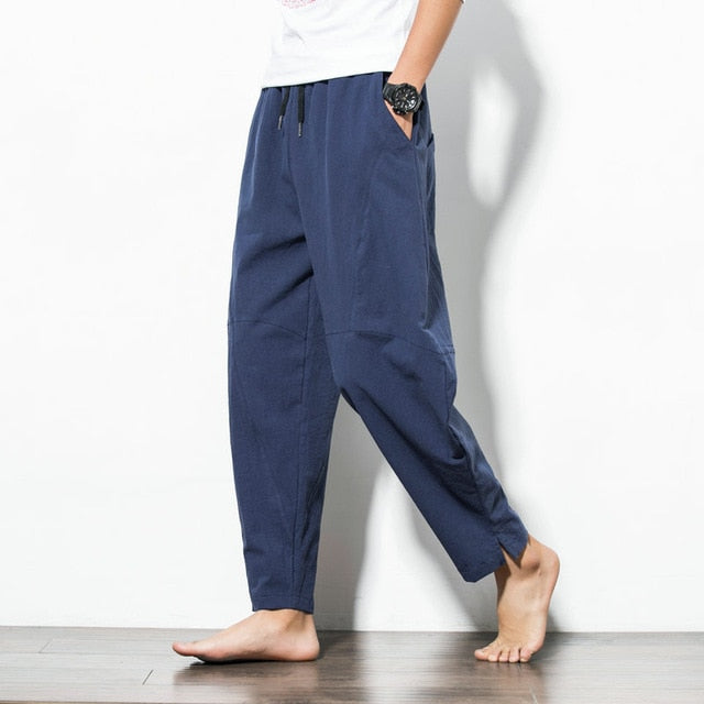 Cotton Harem Pants Men Streetwear Joggers Baggy Drop-crotch Casual Trousers