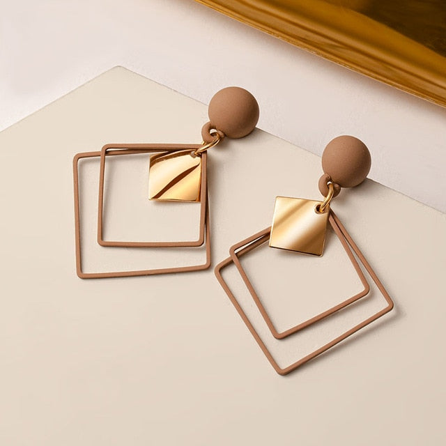 New Korean Earrings for Women Brown Acrylic Geometric Dangle Drop Gold Earing