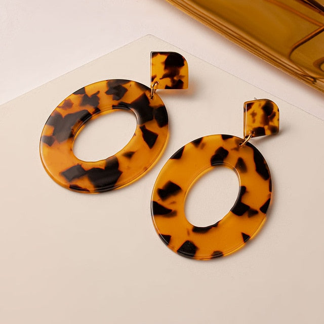 New Korean Earrings for Women Brown Acrylic Geometric Dangle Drop Gold Earing