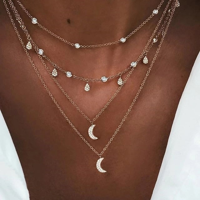 Bohemian Gold Moon Choker Chains Statement Star Map Heart Pendant Necklaces