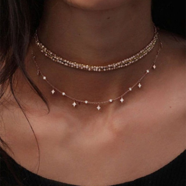 Bohemian Gold Moon Choker Chains Statement Star Map Heart Pendant Necklaces