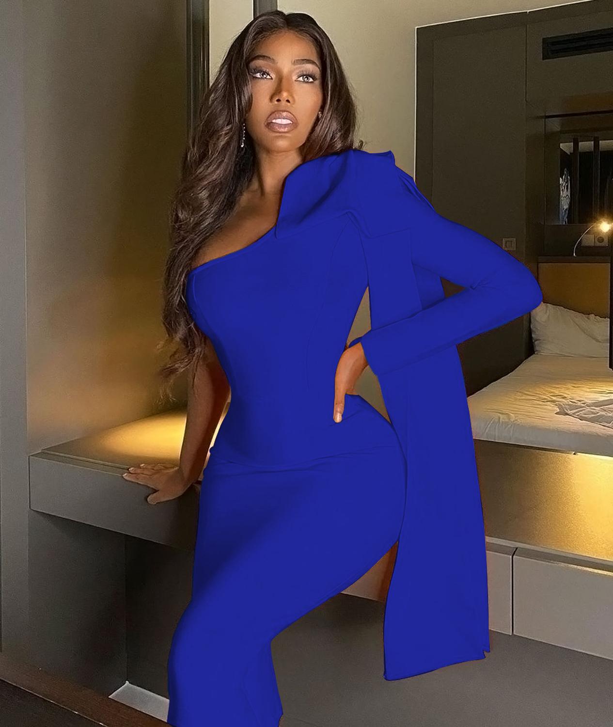High Quality Runway One Shoulder Long Sleeve Rayon Bandage Dress Cocktail Party