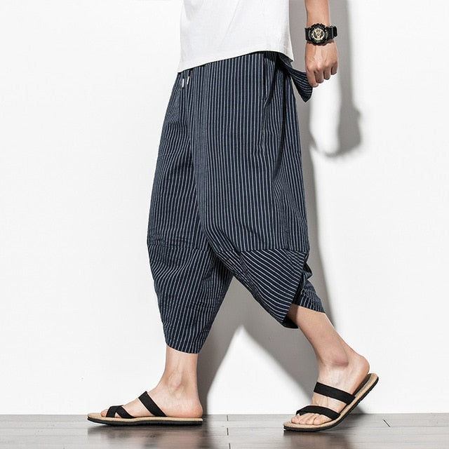 Pantalones de Harem de algodón de Hombre Pantalón japonés Vintage a rayas  Hip Hop Pantalón Moda de Hombre – Giga Store