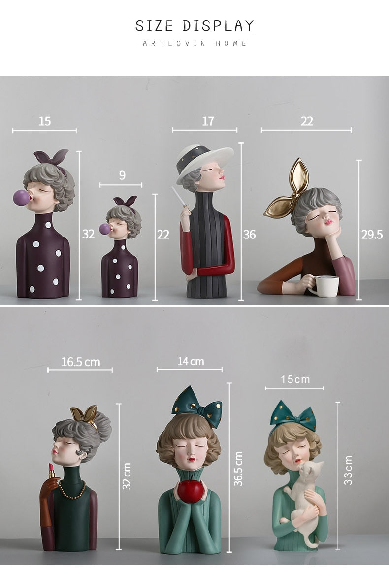 Modern Girl Resin Art Statue Gift Fashion Style Sculpture ornaments Table top figurines