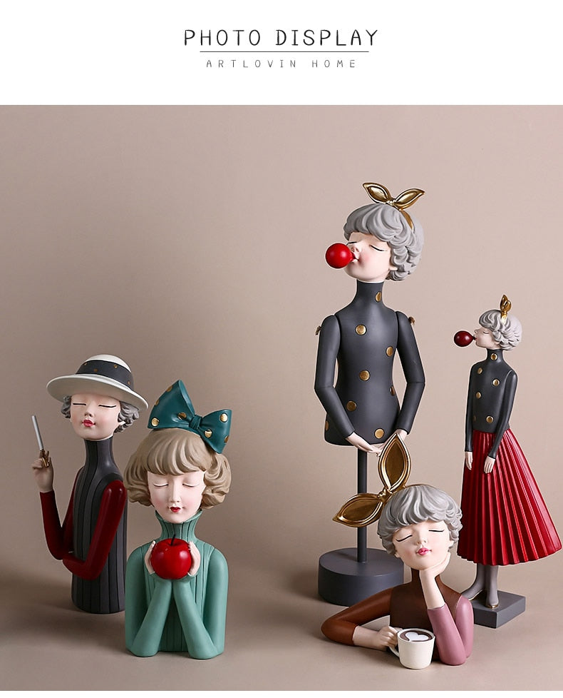 Modern Girl Resin Art Statue Gift Fashion Style Sculpture ornaments Table top figurines