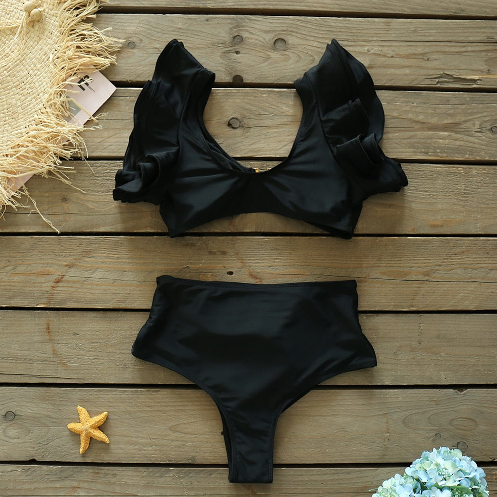 Two-Pieces Floral 2022 Push-Up Padded Bra Ruffles Bandage Bikini Set Swimsuit