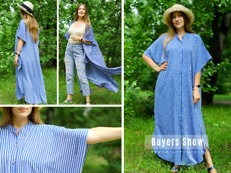 Causal Button Front Summer Beach Dress Tunic Women Plus Size Clothes Maxi Dresses