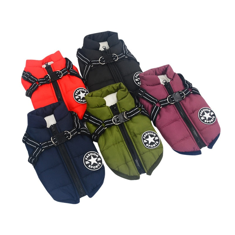 Large Pet Dog Jacket With Harness Winter Warm Dog Clothes Waterproof Big Dog Coat