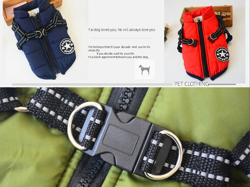 Large Pet Dog Jacket With Harness Winter Warm Dog Clothes Waterproof Big Dog Coat
