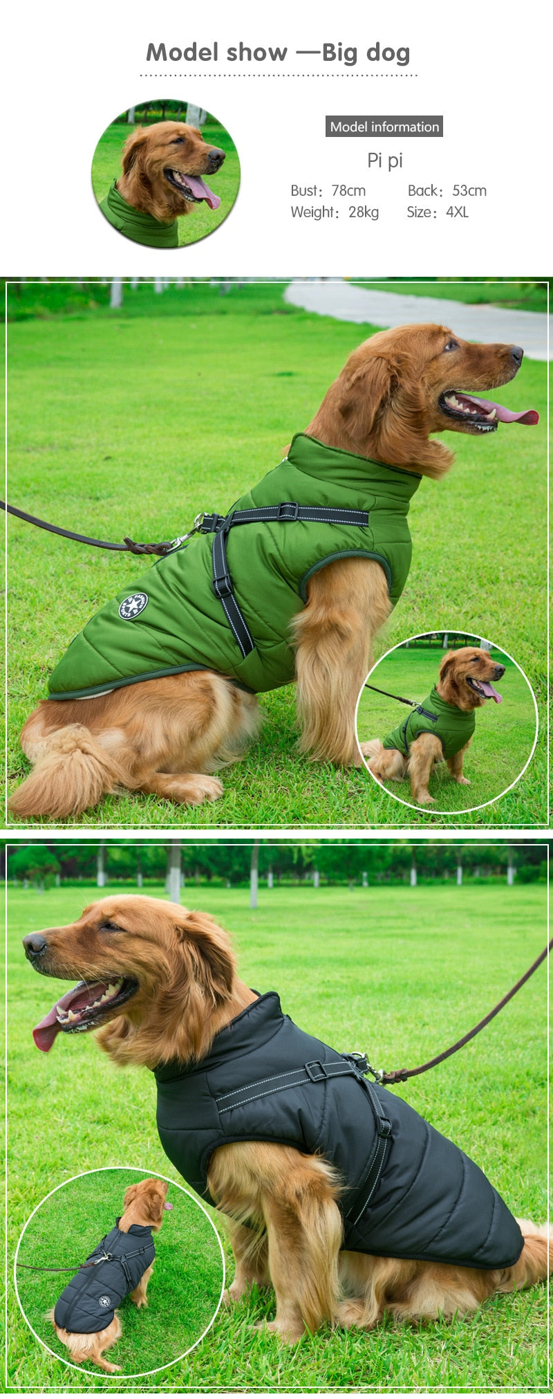 Large Pet Dog Jacket With Harness Winter Warm Dog Clothes Waterproof Big Dog Coat