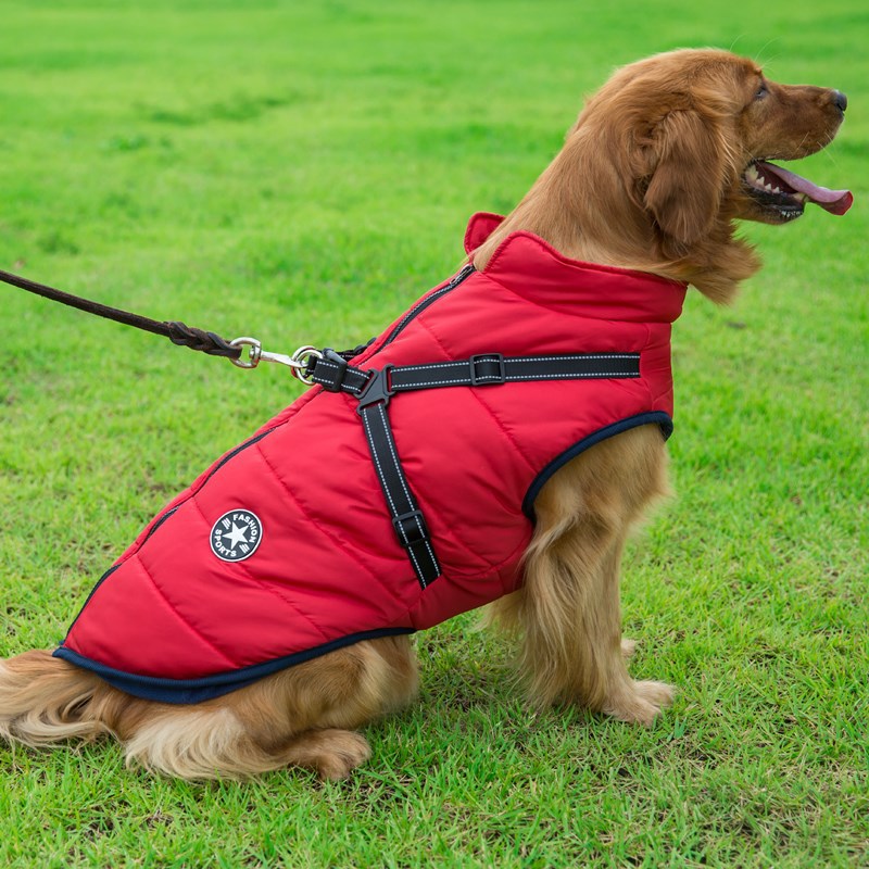 Large Pet Dog Jacket With Harness Winter Warm Dog Clothes Waterproof Big Dog Coat