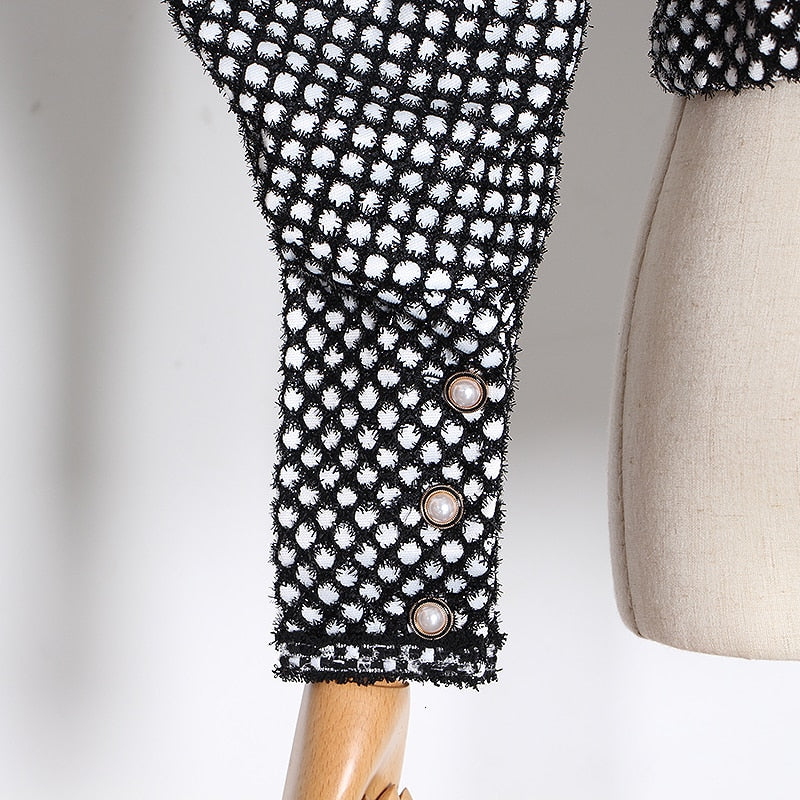 Ruched Plaid Coat For Women O Neck Puff Sleeve Short Female Coat Streetwear 