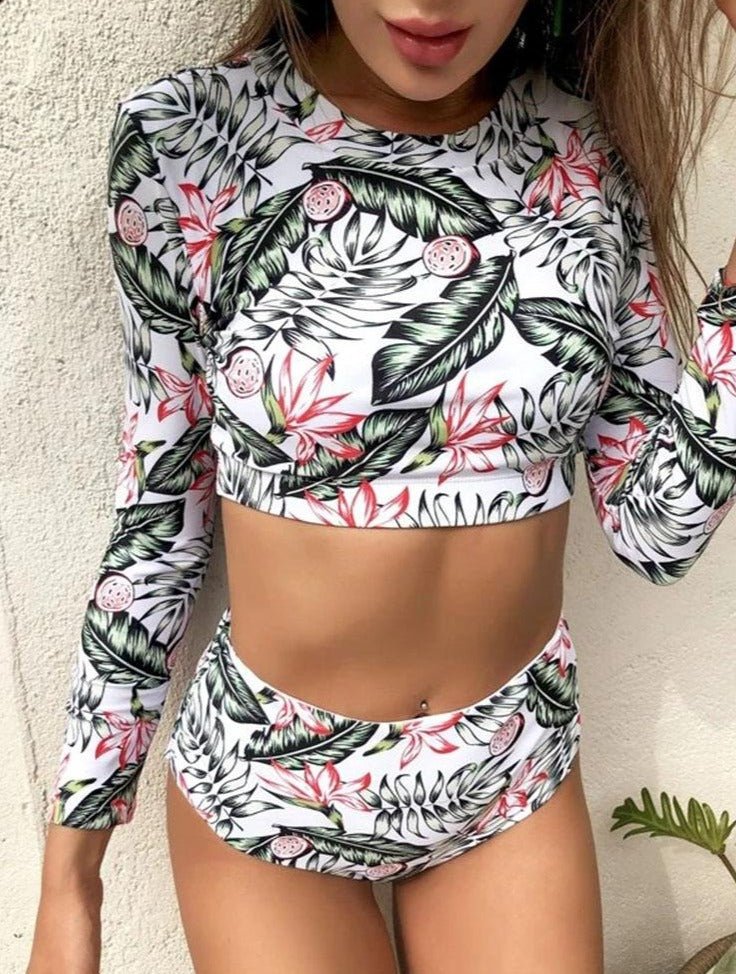 Surfing Swimsuit For Women 2021 Bikini Long Sleeve Swimwear Two Piece