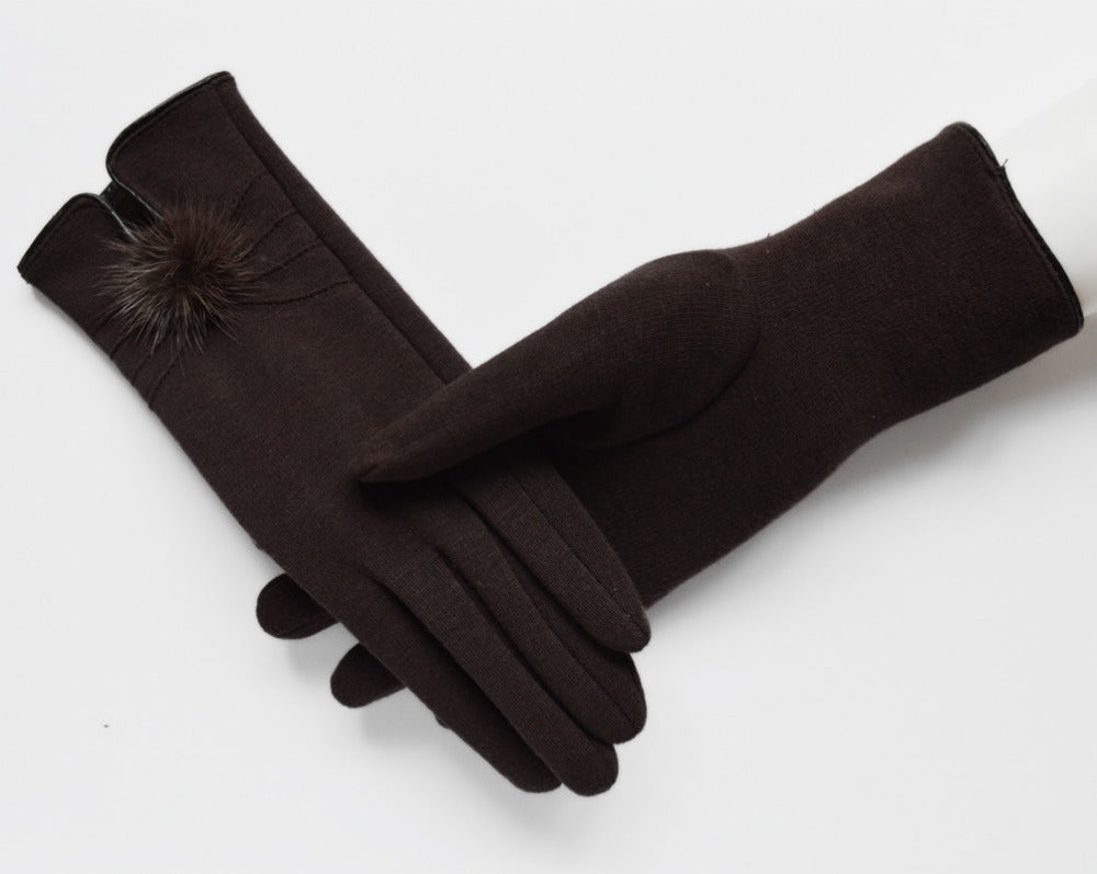 Guantes de lana de bola de visón para mujer, diseño de moda con Correa, de invierno, nueva moda, elegantes, suaves, negros