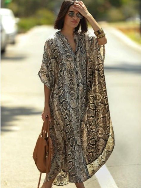 Causal Button Front Summer Beach Dress Tunic Women Plus Size Clothes Maxi Dresses