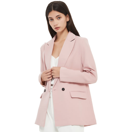 Fall-Winter Women's blazer jacket casual solid color double-breasted pocket coat