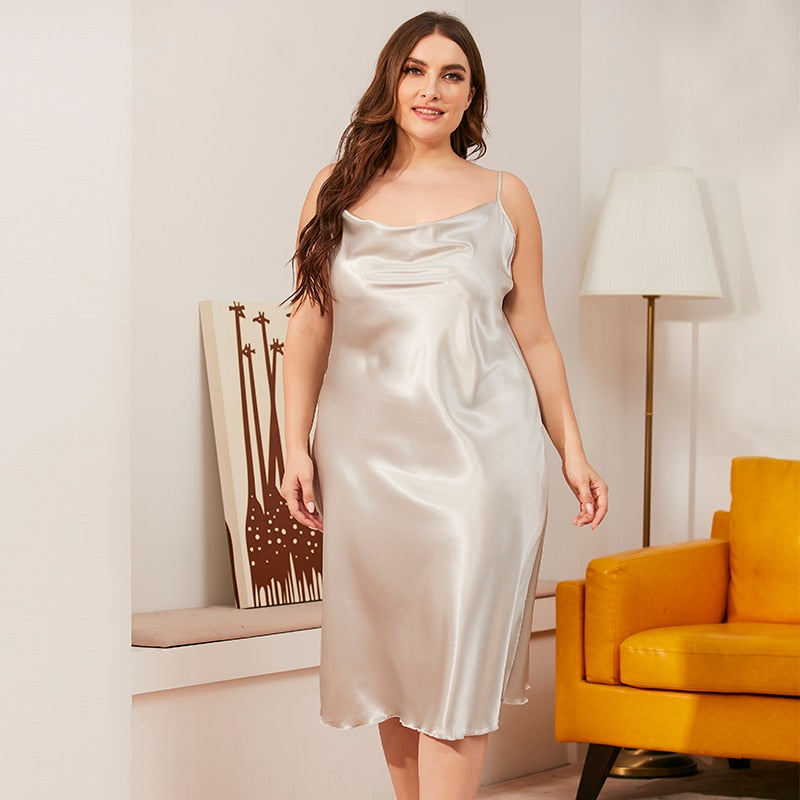 Dress home suit Women Solid Thin Satin Nightdress Sleepwear Sexy Lingerie Plus/Large size