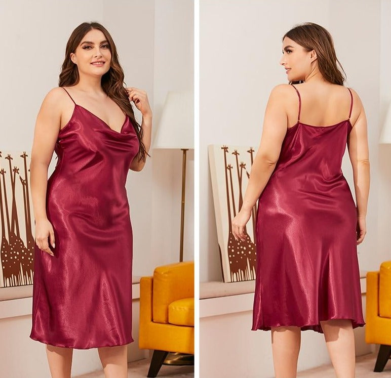 Dress home suit Women Solid Thin Satin Nightdress Sleepwear Sexy Lingerie Plus/Large size