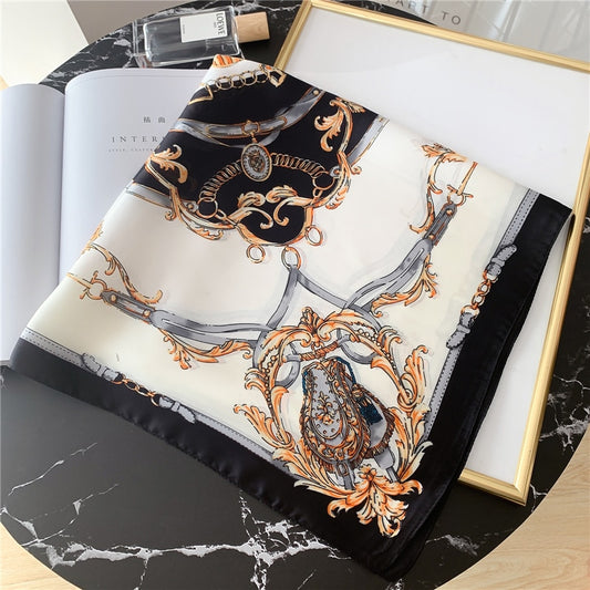 Square Scarf for Women Silk Feeling Hair Band Foulard Office Neckerchief Bandana