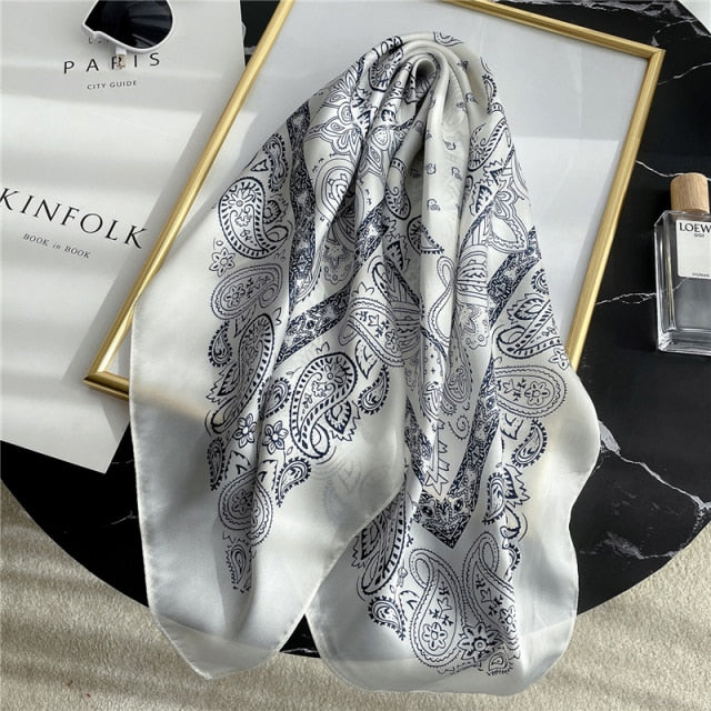 Square Scarf for Women Silk Feeling Hair Band Foulard Office Neckerchief Bandana