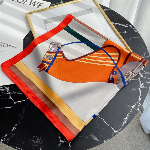 Square Scarf for Women Silk Feeling Hair Band Foulard Office Neckerchief Bandana